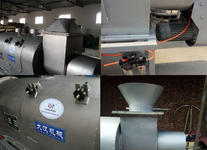 氣旋篩：電機，進料口，氣壓裝置等特寫圖片