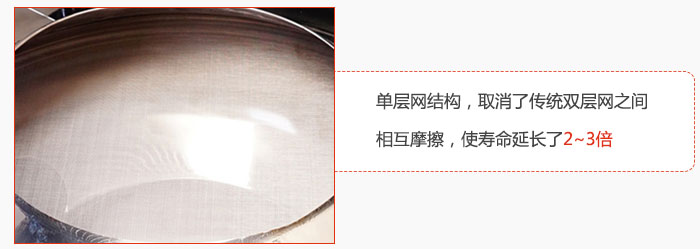 單層網(wǎng)結(jié)構，取消了傳統(tǒng)雙層網(wǎng)之間相互摩擦，使壽命延長了2~3倍