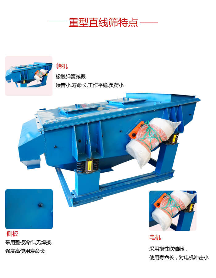 重型直線篩：篩機(jī)，側(cè)板，電機(jī)展示圖
