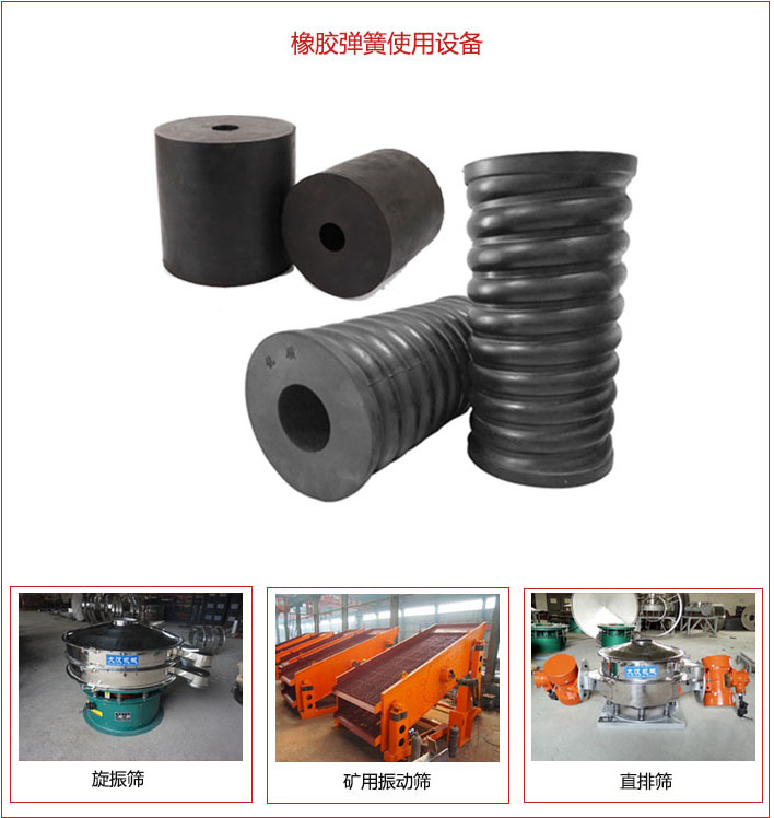 橡膠彈簧適用設(shè)備：旋振篩，礦用振動(dòng)篩，直排篩等
