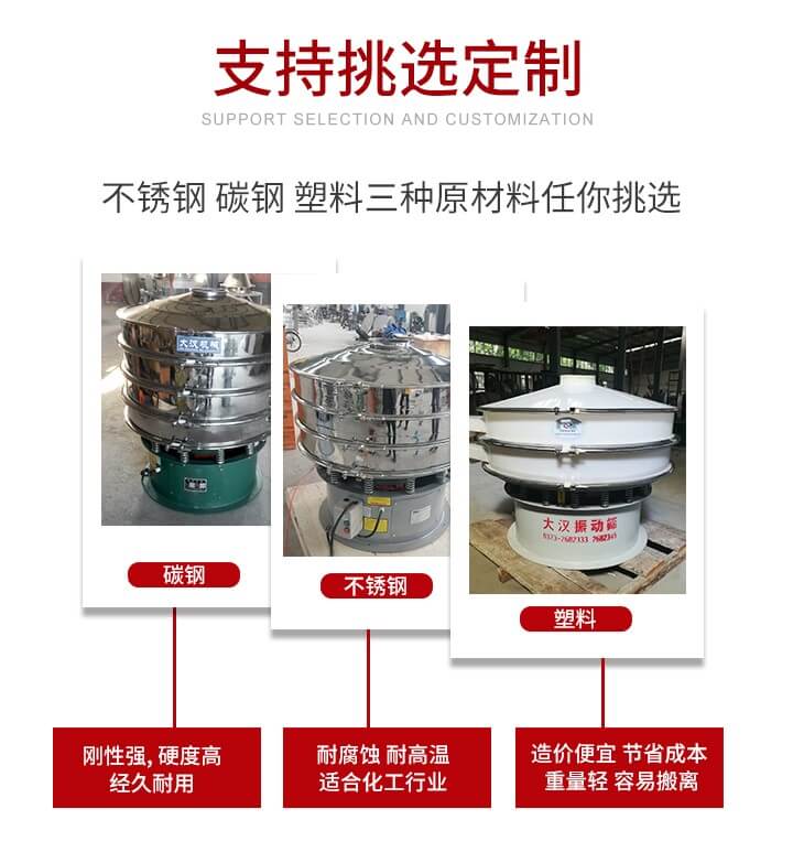 旋振篩可配置一到四層的篩網(wǎng)。旋振篩的篩分效率高，篩分精度高，篩分率高達96%。