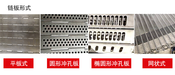 鏈板輸送機鏈板的不同形式：平板式，圓形沖孔板，網(wǎng)狀式等
